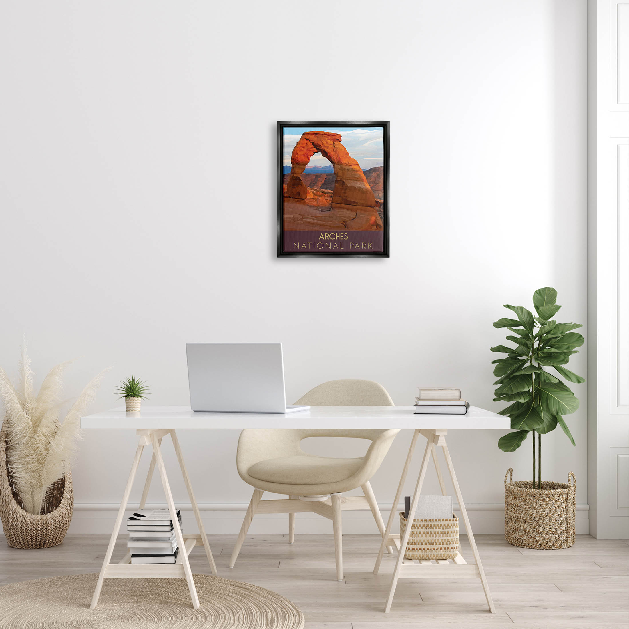 Arches National Park Desert Canyon Landscape Graphic Art Jet Black Framed Art Print Wall Art