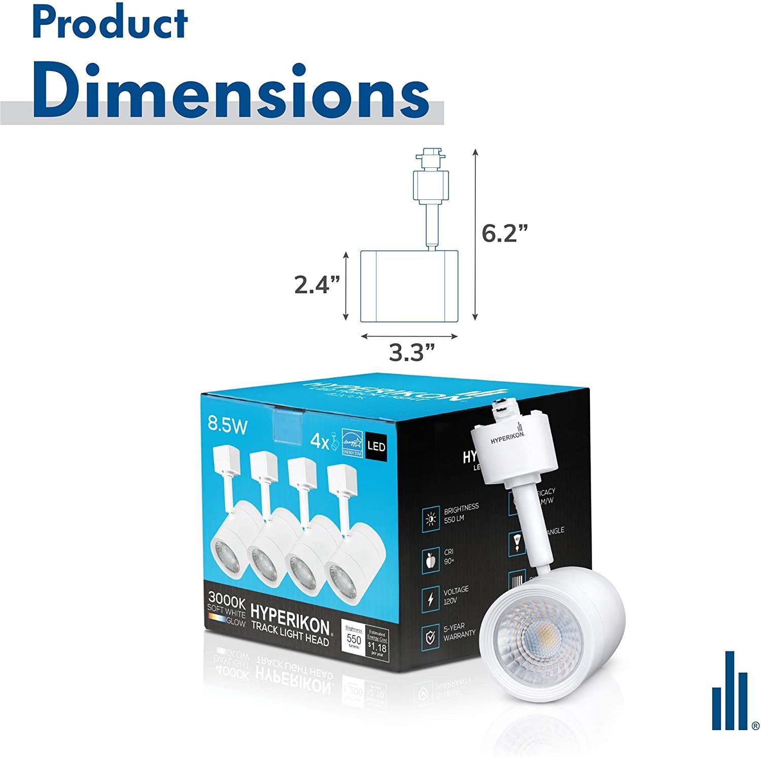 Hyperikon LED Track Head Lighting, H-Type Integrated Track Light, 8.5W=50W, Daylight White, Energy Star, 4 Pack