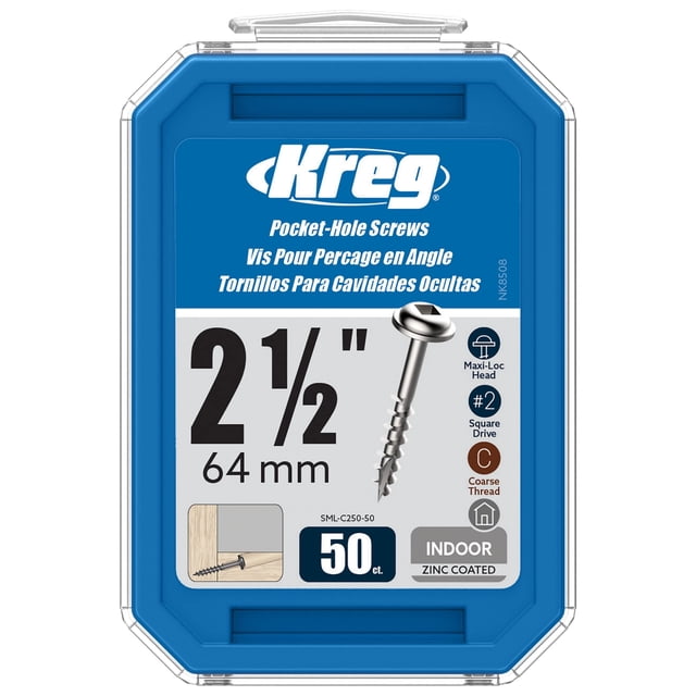 Tornillos con orificio de bolsillo KREG SML-C250-50, zinc, 2,5 cm #8, gruesos