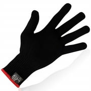 hsi professional heat resistant glove for curling and flat iron. black and red