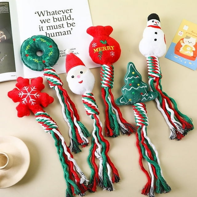 1 juguete de peluche con diseño navideño para limpiar los dientes, cuerda con nudo para mascotas, juguete masticable duradero para perros y gatos, ideal para limpiar los dientes. Guirnalda navideña