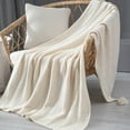 thumbnail image 4 of Throw Blanket, Knit Blanket With Tassels, Lightweight Decorative Throw Blanket Air Conditioning Blanket For Couch, Bed, Sofa, Beige 120x150cm, 4 of 8