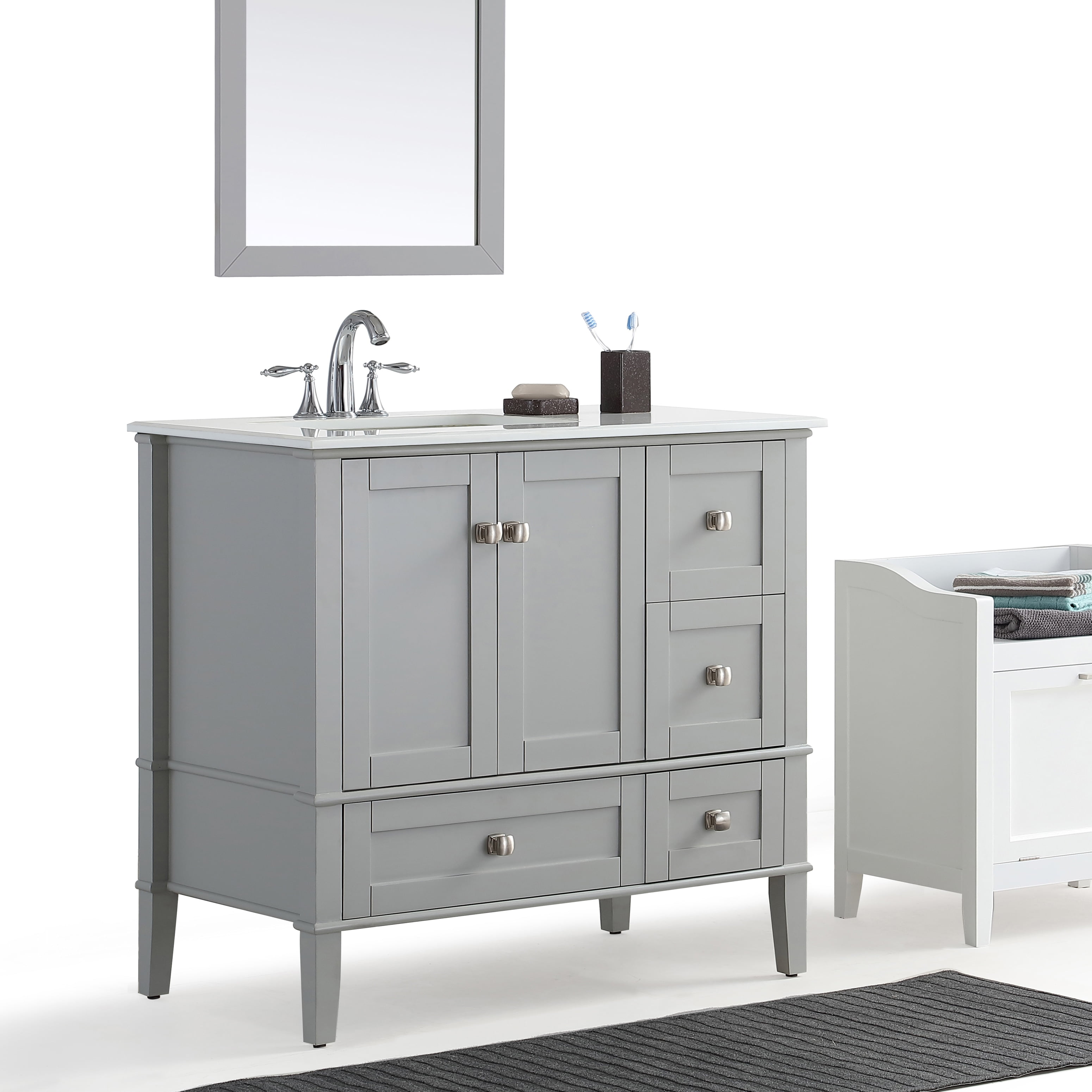 Wyndenhall Windham Grey 36 Inch Offset Bath Vanity With White Quartz Wyndenhall Windham Grey 36 Inch Offset Bath Vanity With White Quartz Marble Top Left Com