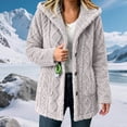thumbnail image 5 of Women's Fuzzy Fleece Hooded Coat , Button Front Long Sleeve Loose Mid Length Loungewear Cardigan Winter Warm Jacket with Pockets Gray XL, 5 of 7