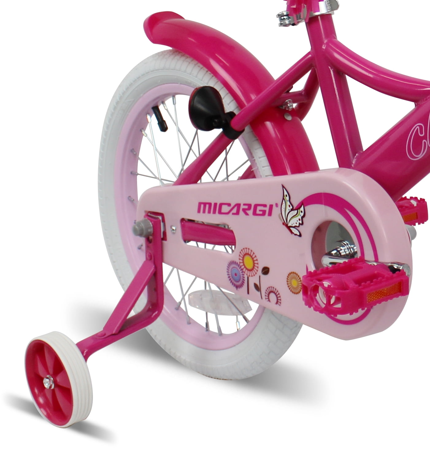 Micargi 16" inch Girl Kids Bike with Basket Girls with Training Wheels 4 5 6 7 Year Princess Toddler Barbie Pink
