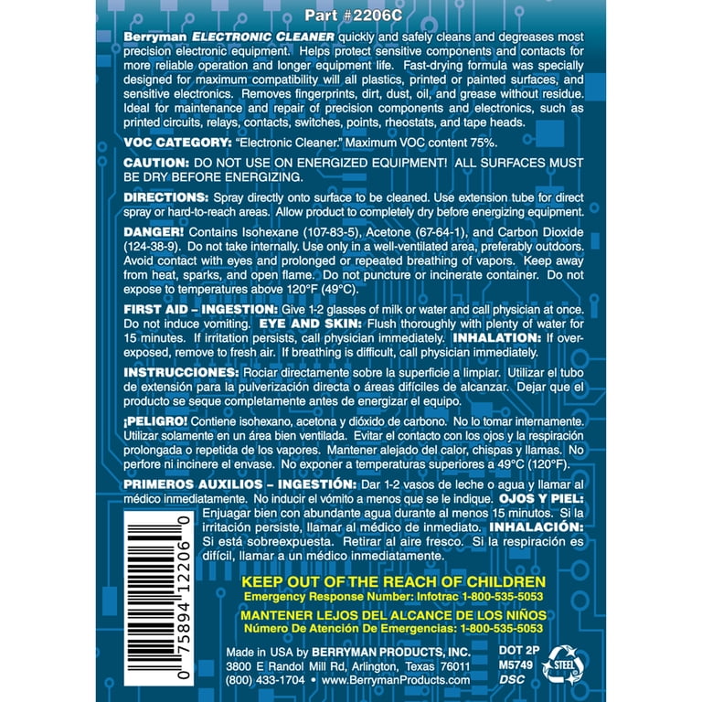 Berryman Products 2206C Electronic Cleaner for Automotive Use, 11