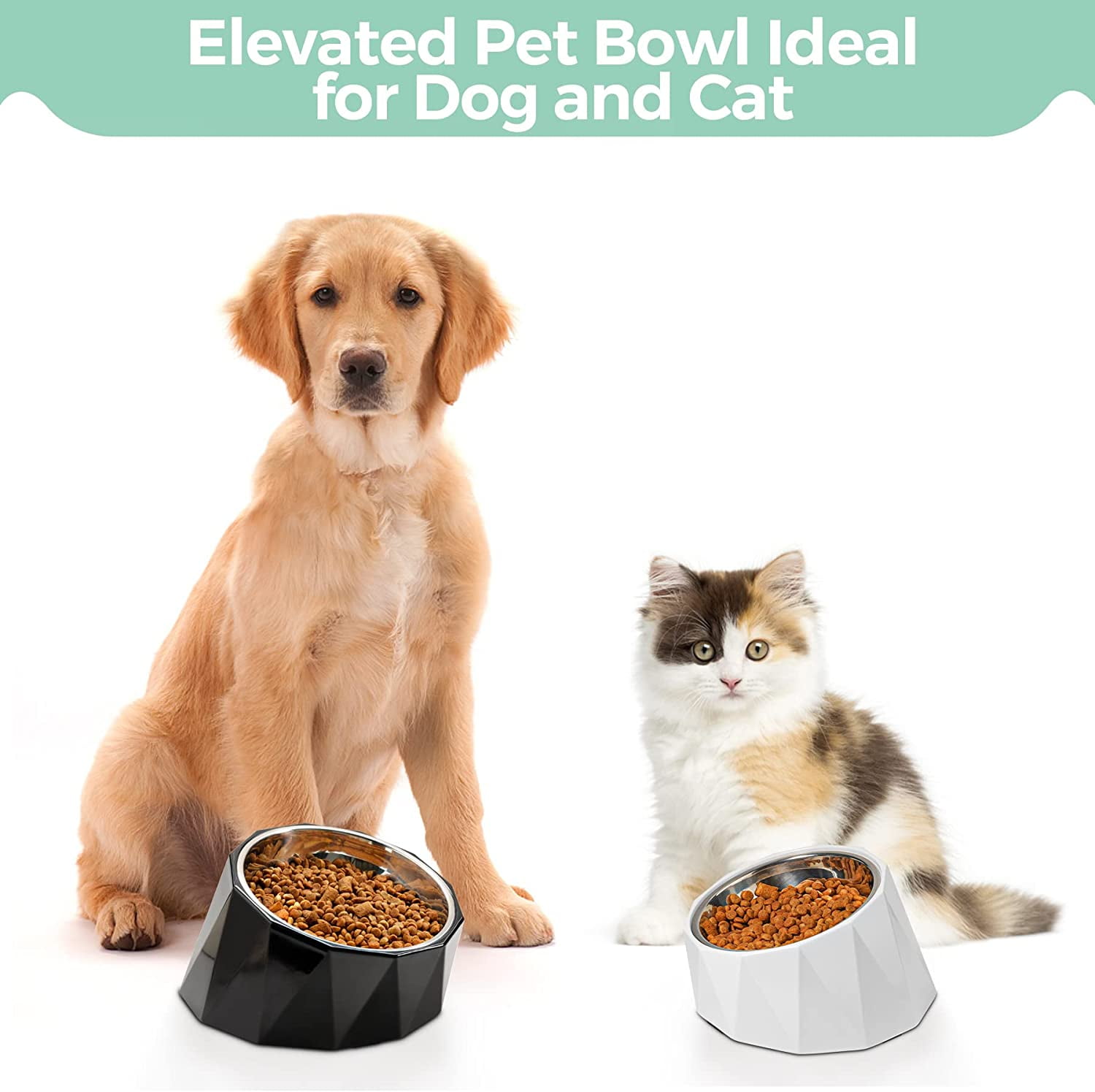 PETnSport Raised Cat Bowl, Dog Bowl Slow Feeder, Slanted Pet Feeder fo