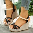 thumbnail image 2 of Rokment Platform Wedge Dressy Sandals for Women Ladies 2026 Fashion Casual Metallic Buckles Ankle Strap Height Increasing Chunky Heeled Dress Beach Summer Shoes Bride Wedding Boho Black Size 6.5, 2 of 6