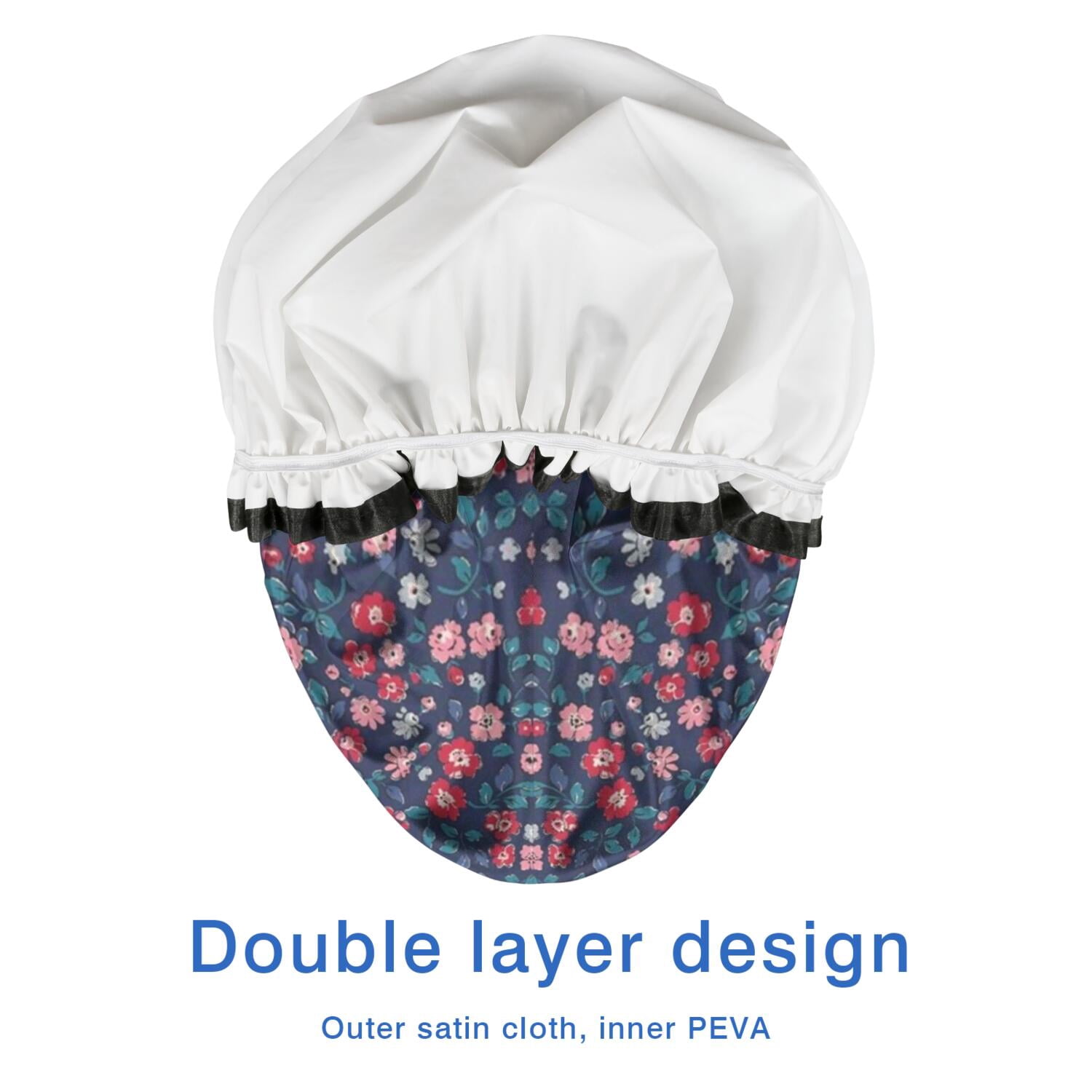 Shower Caps,Pioneer Flower Floral Print Pattern Waterproof Shower Cap for Women 4 Pieces,Double Reusable Hair Cover for Shower PEVA Elastic Stretch Hem