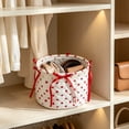 thumbnail image 6 of Hyknon Quilted Storage Basket, Cute Dots Cherry Roses Heart Prints Decorative Storage Boxs with Bow, Boho Car Organizer Bin, Round /Square Makeup Storage Basket for Women Bedroom Vanity Closet Home, 6 of 7