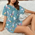 thumbnail image 4 of "Wukai Rabbit And Balloon Women's Pajama Set - Short-Sleeve Top and Shorts with Elastic Waistband and Pockets for Loungewear, Yoga, and Casual Wear-Small, 4 of 8