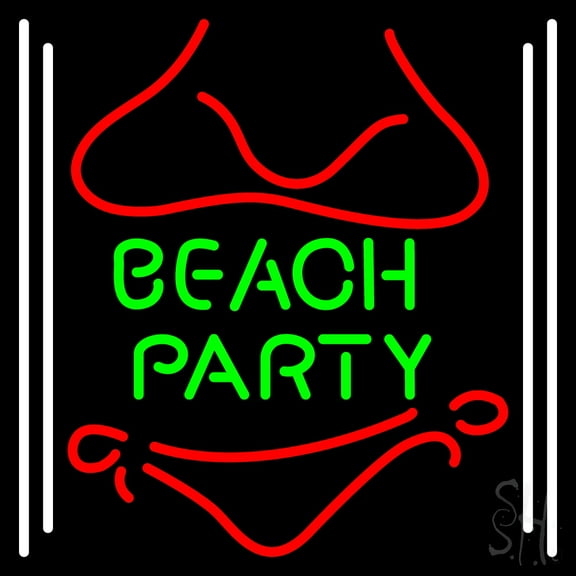 Beach Party 1 LED Neon Sign 16 x 16 - inches, Black Square Cut Acrylic Backing, with Dimmer - Bright and Premium built indoor LED Neon Sign for Event, Party.