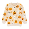 thumbnail image 3 of HILEELANG Toddler(18M-7T) Halloween Sweatshirt – 100% Cotton Pullover with Pumpkin Ghost and Leaf Print, Beige Fall Crewneck for Boys Girls 3 years old, 3 of 7