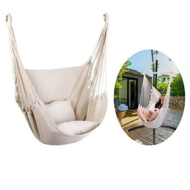 Large Hammock Chair Swing, Relax Hanging Rope Swing Chair with Detachable Metal Support Bar(Excluding sticks)