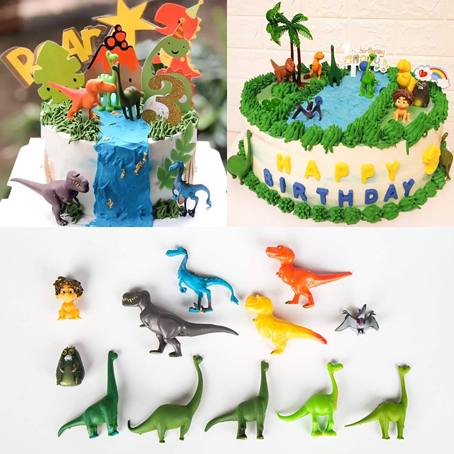 12pcs Dinosaur Cake Topper Kit Boy Bat Dinosaur Birthday