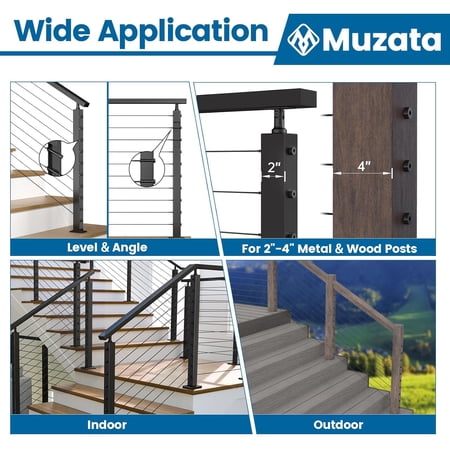 Muzata 10Pair Black Invisible Cable Railing kit 1/8" Swage Tensioner and Terminal Hidden T316 Stainless Steel for 2"x2" and 4"x4" Wood Metal Post Deck Stairs BlackCool System CR26