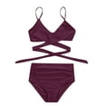 thumbnail image 5 of WREESH Womens High Waisted Bikini Criss Cross Bathing Suit Two Piece Vintage Swimsuit Wrap Cutout Bikini Sets Swimwear Push Up High Waist Bikini with Bottom Purple, 5 of 6