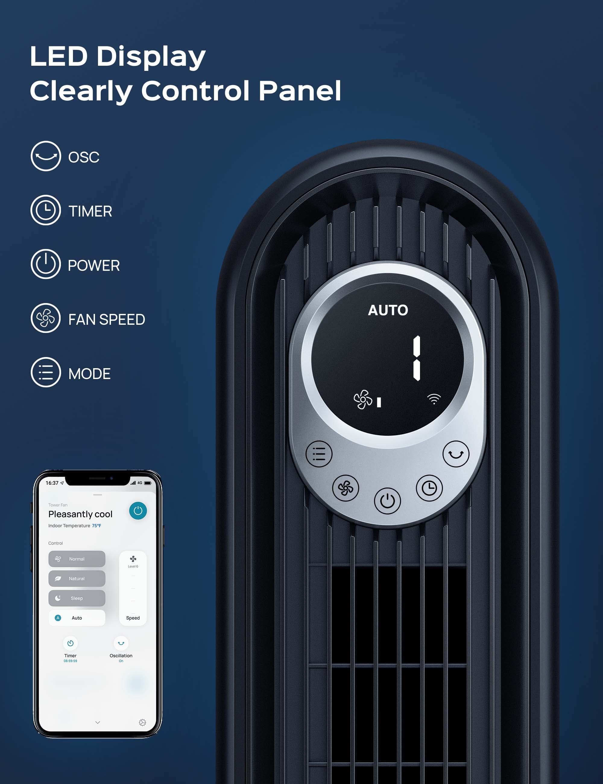 Dreo Tower Fan 42 Inch, Cruiser Pro T1 Quiet Oscillating Bladeless Fan with  Remote, 6 Speeds, 4 Modes, LED Display, 12H Timer, Black Floor Standing Fan  Powerful for Indoor Home Bedroom Office Room - Walmart.com
