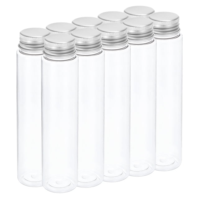 Unique Bargains 110ml Plastic Test Tubes with Screw Caps, 10Pcs 151x34mm Tubes Silver Tone