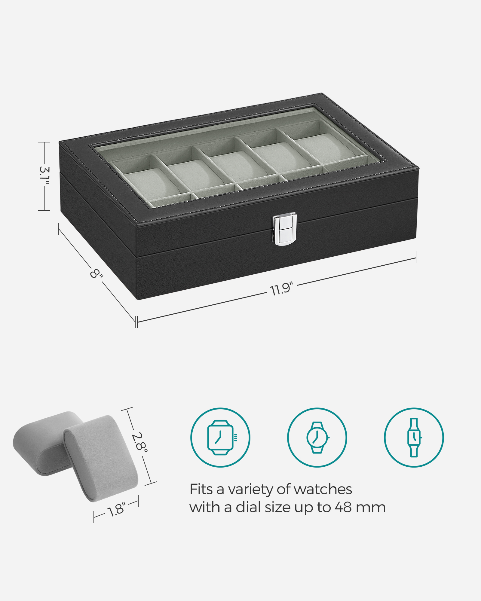 Songmics 12-Slot Watch Box With Glass Lid photo 6