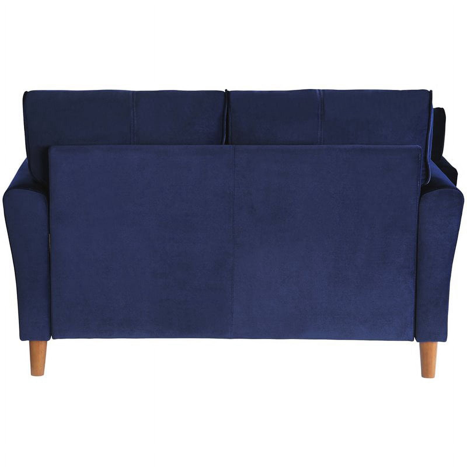 Lexicon Dunleith Tufted Velvet Upholstered Loveseat in Blue and Walnut