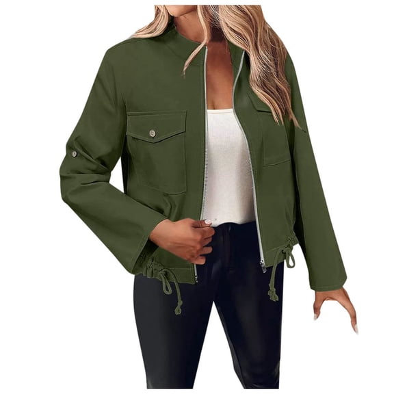 Plus Size Women's Drawstring Lightweight Long Sleeve Jacket Casual Outerwear For Spring Fall Season Comfortable Stylish Coat
