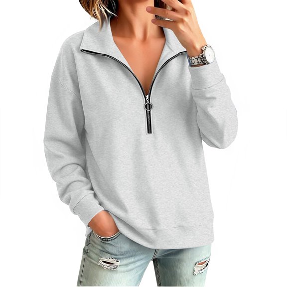 Stralyhd Womens Sweatshirt Casual Oversized Sweaters Long Sleeve Half Zip Pullover Tops Soft V Neck Sweaters Loose Fit Comfort Fashion Outfits Clothes Gray 2XL