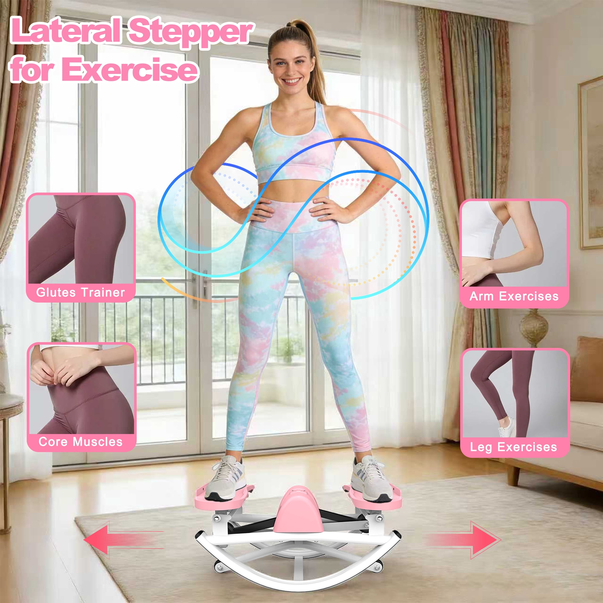 Fahuac Lateral Stepper Machine for Exercise-Rocking Stepper Machine with Resistance Bands & Anti-Slip Mat and LCD Monitor, Professional Stair Stepper for Home Workout