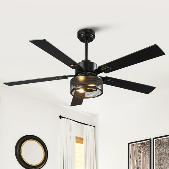 52" Modern Matte Black Smart Ceiling Fan with Light and Remote for living Room and Bedroom
