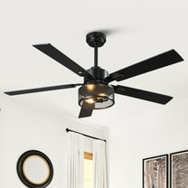 52" Modern Matte Black Smart Ceiling Fan with Light and Remote for living Room and Bedroom