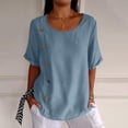 thumbnail image 5 of SDNall Womens Linen Tops Solid Cotton and Linen Button Design Half Sleeve Casual Shirt, 5 of 9