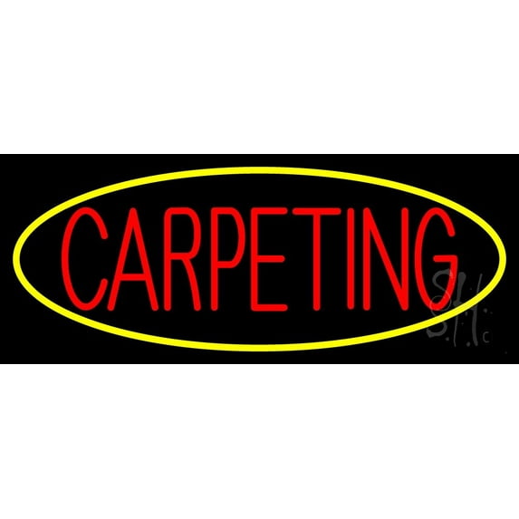 Red Carpeting Yellow Oval LED Neon Sign 15" Tall x 32" Wide - inches Black Square Cut Acrylic Backing, with Dimmer - Premium built indoor Sign for Storefront, Store interior, Exhibition, Decor.