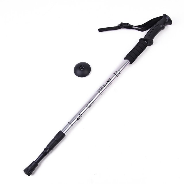 Bastón de montañismo telescópico plegable con mango recto, bastón de tres secciones, muleta de senderismo, bastón para caminar, equipo para exteriores