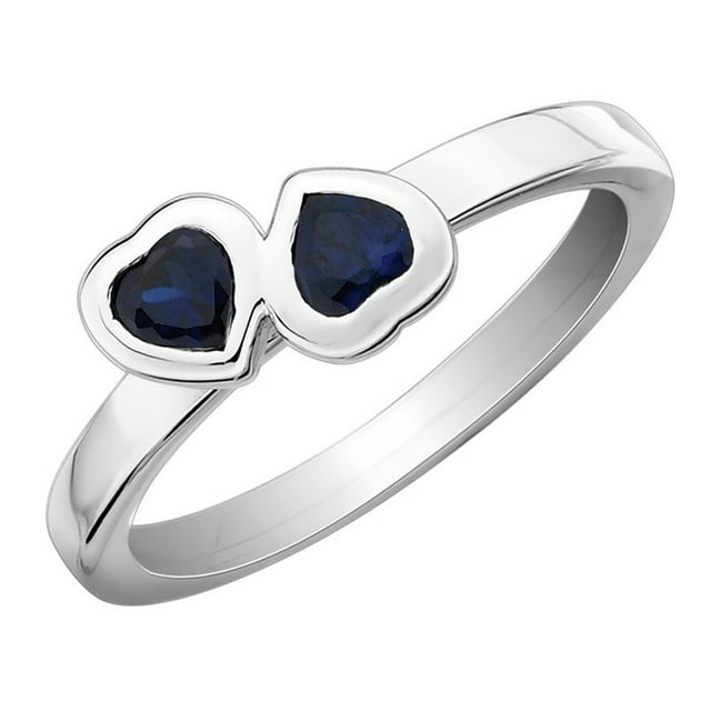Lab-Created Blue Sapphire Double Heart Ring 1/2 Carat (ctw) in Sterling Silver