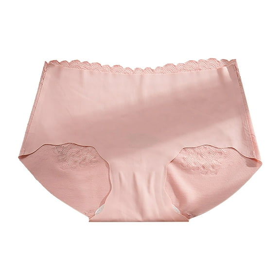 Sngxgn Womens High Waisted Underwear Lace Silky Panties High Cut Briefs(Pink,L)