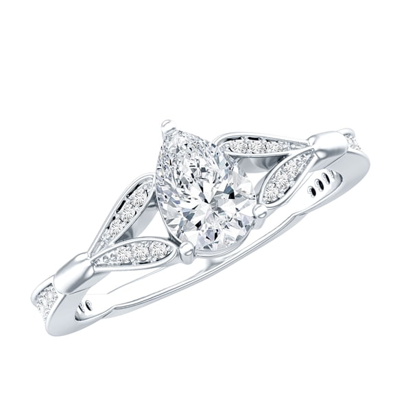 Rosec Jewels Certified Lab Grown Diamond 5x7mm Pear Engagement Ring - EF-VS Quality - Ready To Gift, 925 Sterling Silver, US 4.00