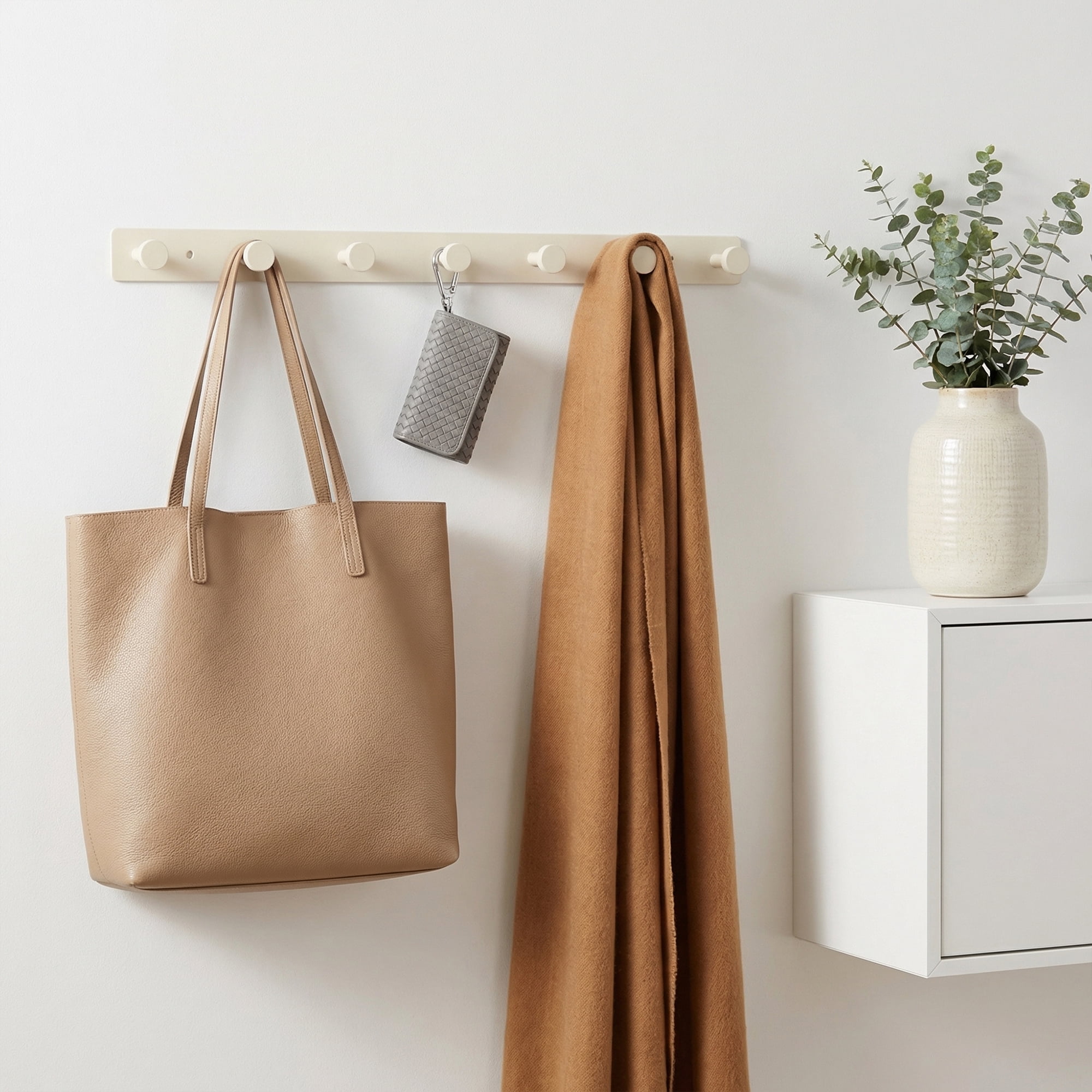Unique Bargains Coat Rack Wall Mount Aluminum Hook Hat Rack for Entryway White 19.3"x1.2"