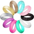 thumbnail image 1 of ATJIA 10 Rings Pack Silicone Wedding Ring for Women Men Thin and Stackable Silicone Rubber Glitters Rings for Love Couple, 1 of 5