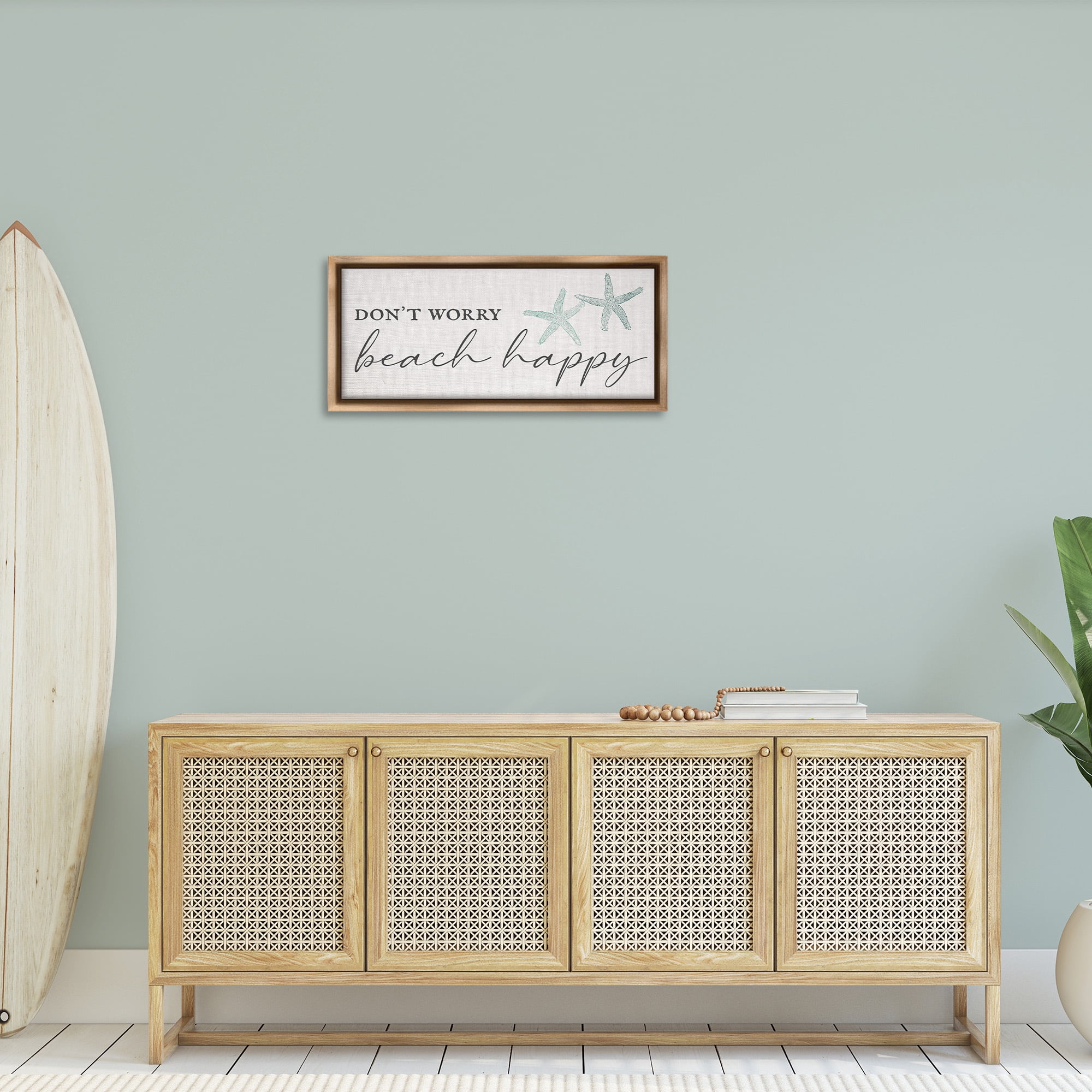 Stupell Industries Don't Worry Beach Happy Nature Painting Brown Floater Framed Canvas Art Print Wall Art, 31 x 14