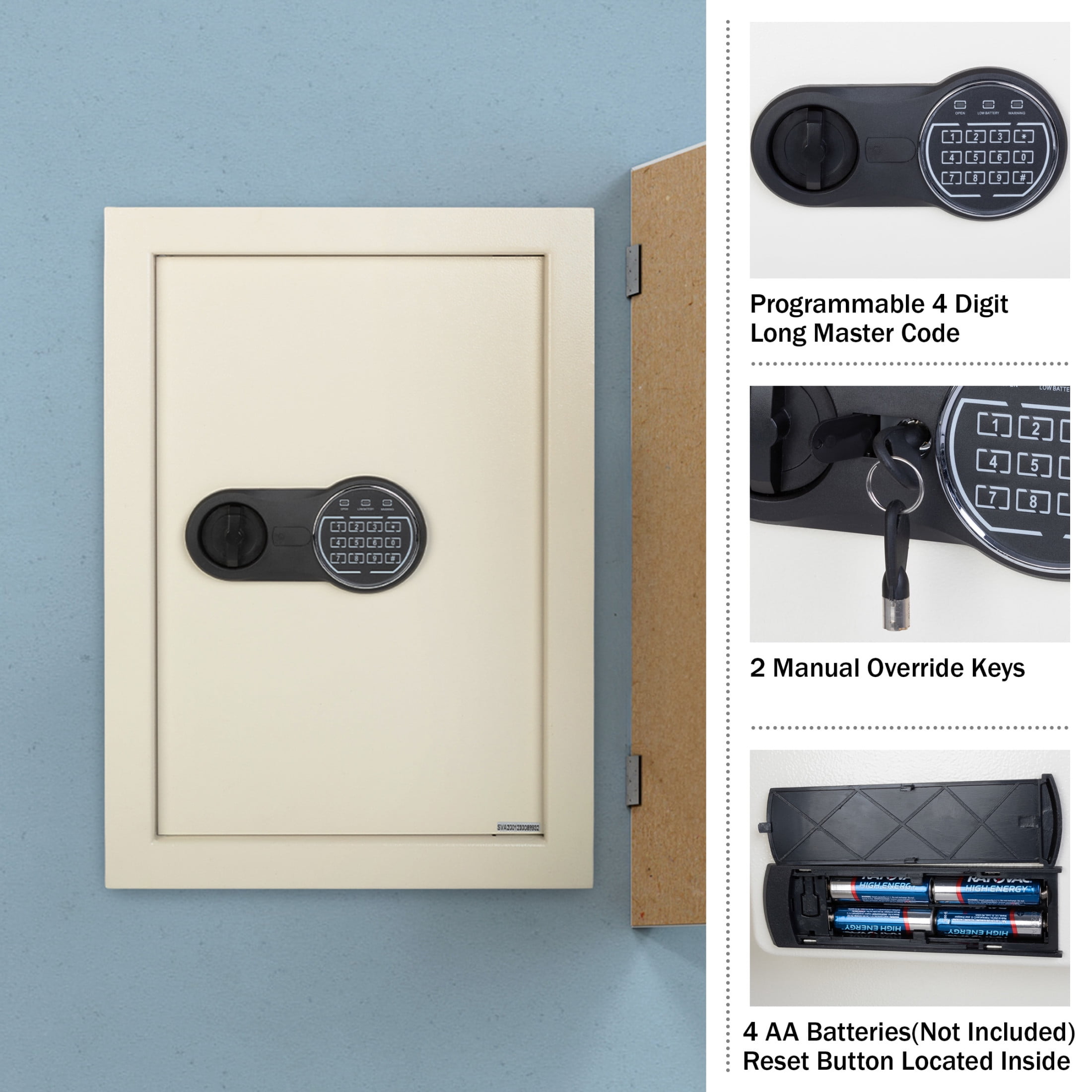 Paragon Safes In-Wall Safe with Digital Keypad and 2 Override Keys (Cream)