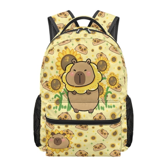 HUIACONG Capybara Sunflower Theme Spacious Main Compartment School Backpack for Hiking Camping, Adjustable Shoulder Straps Waterproof Daypack Multiple Pockets