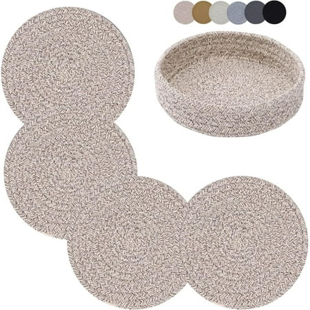 

1 Set Cotton Rope Mat Round Non-slip Mug Mat Hot Insulation Pads for Home