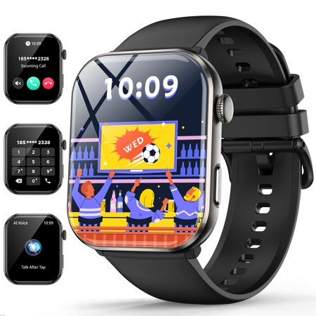 Smart Watch for Android and iPhone 1.96'' Smartwatch for Men Women 100+ Sports Modes Fitness Tracker with Answer Make Calls/Message Reminder, IP68 Waterproof (Black)