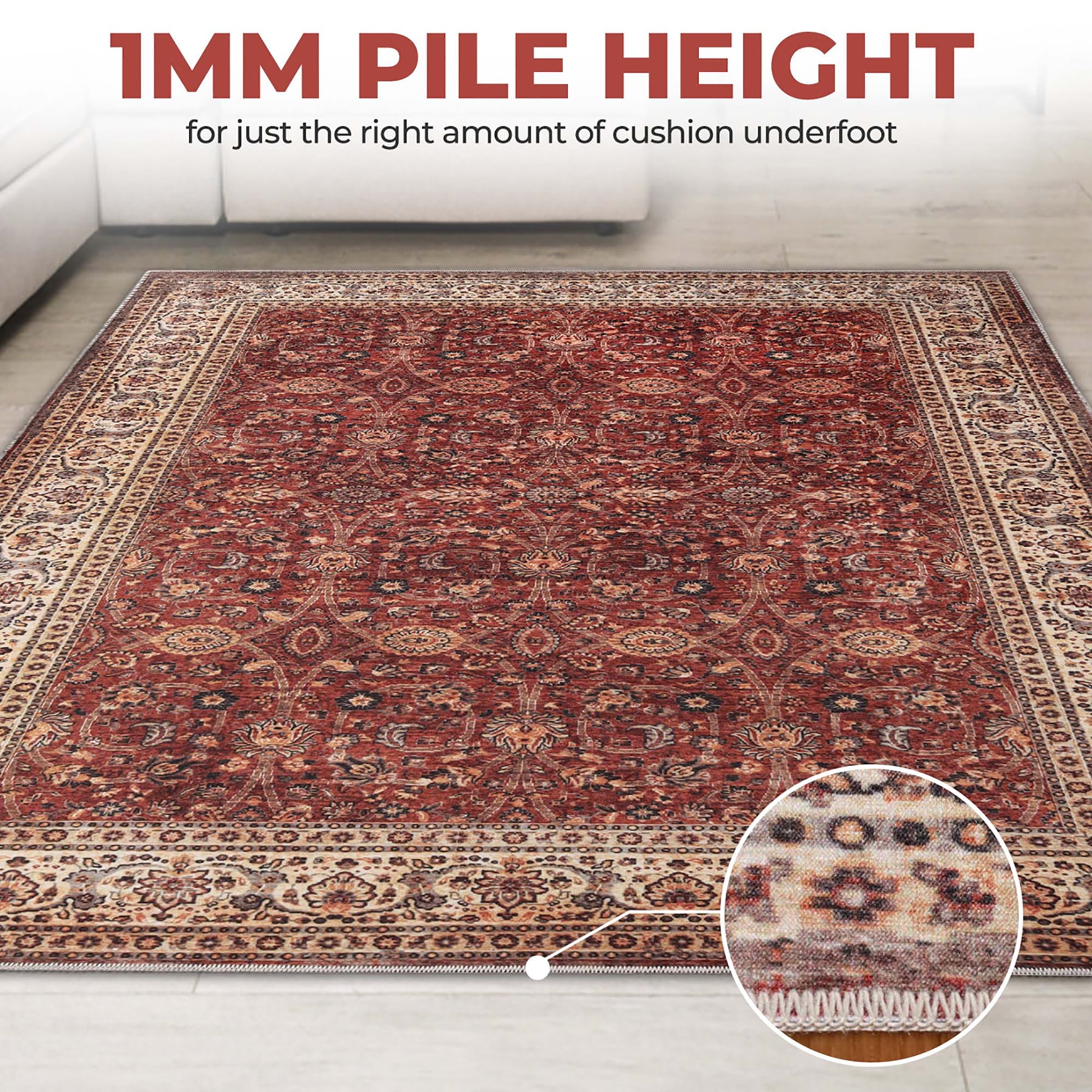 Superior Toucan Vintage Non-Slip Washable Indoor Area Rug, 6' x 9', Beige