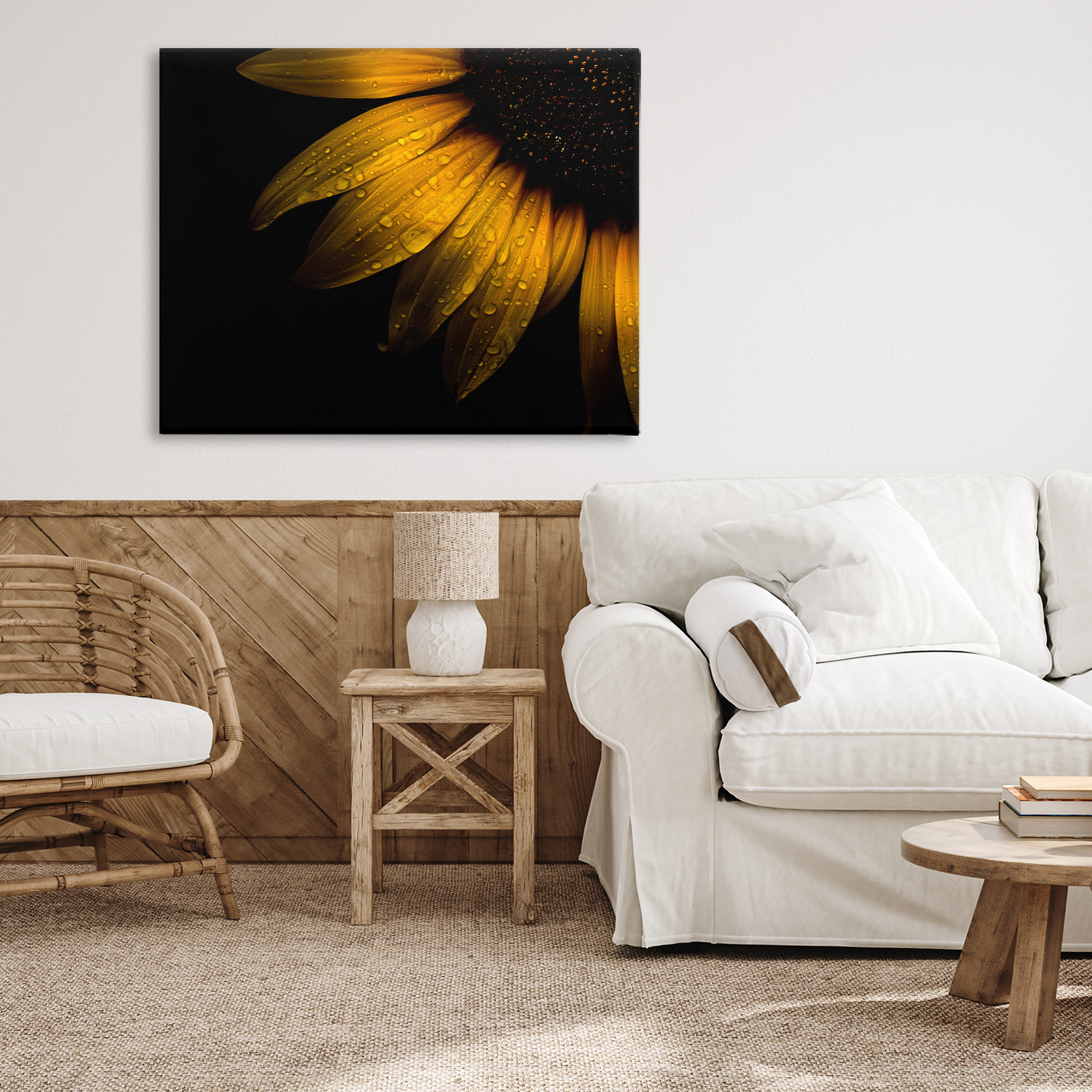Water Droplets on Sunflower Canvas Wall Art, design by Brian Carson Photography