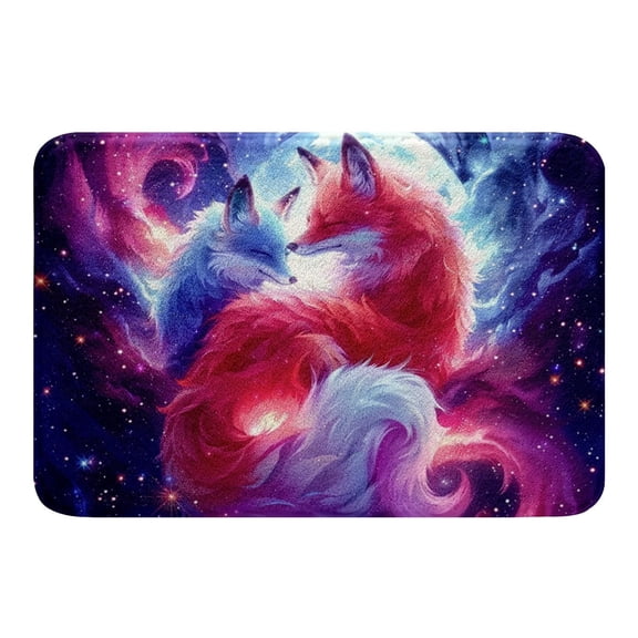 Erosebridal White Red Fox Bathroom Rugs 20x32, Romantic Wildlife Bathtub Mat 20x32, Glitter Galaxy Bathroom Mat, Bathtub Rug Room Decor, Non Slip