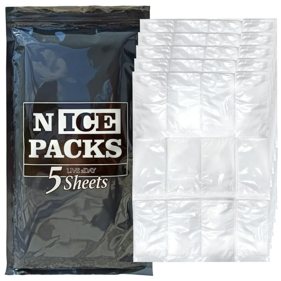 Nice Packs Reusable Dry Ice Packs for Coolers, Lunch Boxes, Frozen Food Shipping - Flexible and Long Lasting (5 Extra Large Sheets)