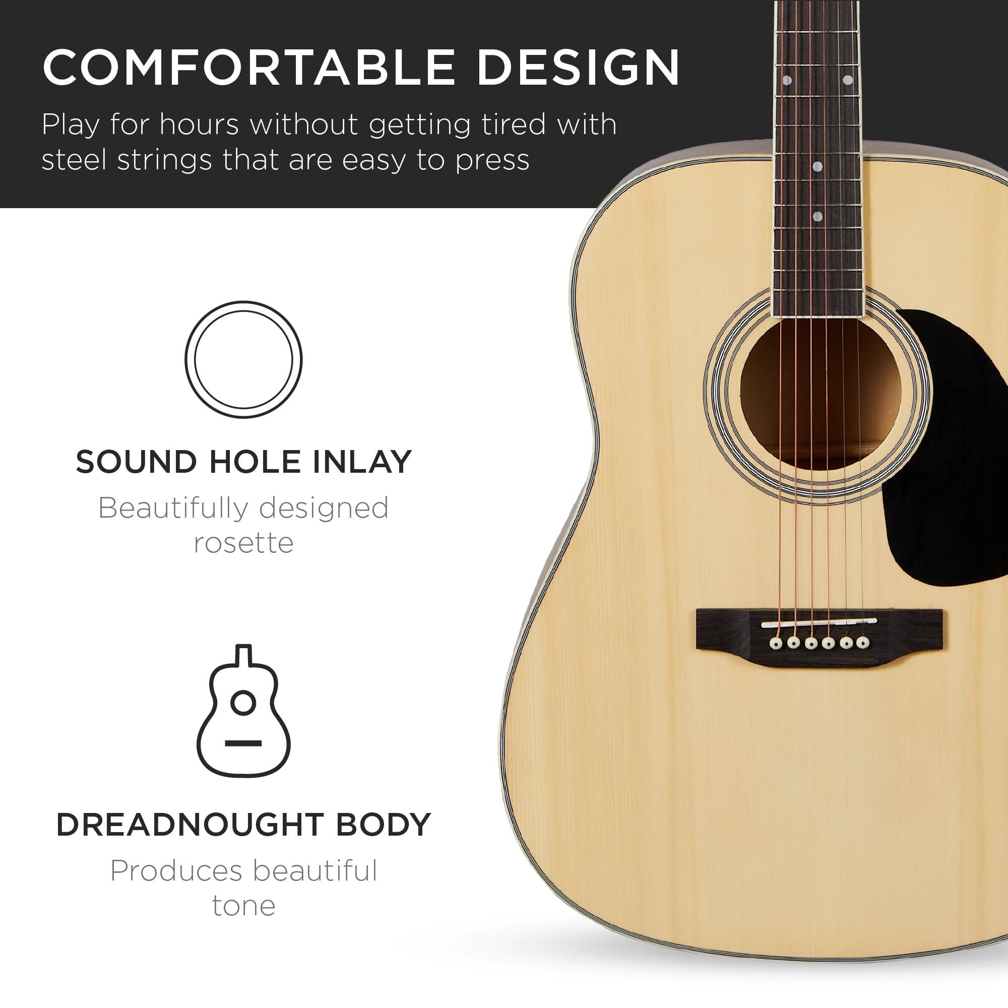 Best Choice Products 41in Full Size All-Wood Acoustic Guitar Starter Kit w/Gig Bag, E-Tuner, Pick, Strap, Rag - Natural