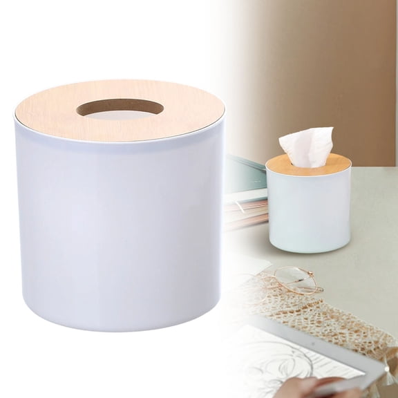 YCCMML Solid Wood Napkin Holder & Tissue Box Cover, White Modern Round Kitchen Counter Organizer