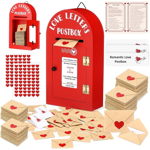 Valentine Romantic Love Letters Postbox with 50 Mini Notes and Envelopes for Him Long Distance Relationship Gifts Cute Couple Boyfriend Girlfriend(Red,Classic)